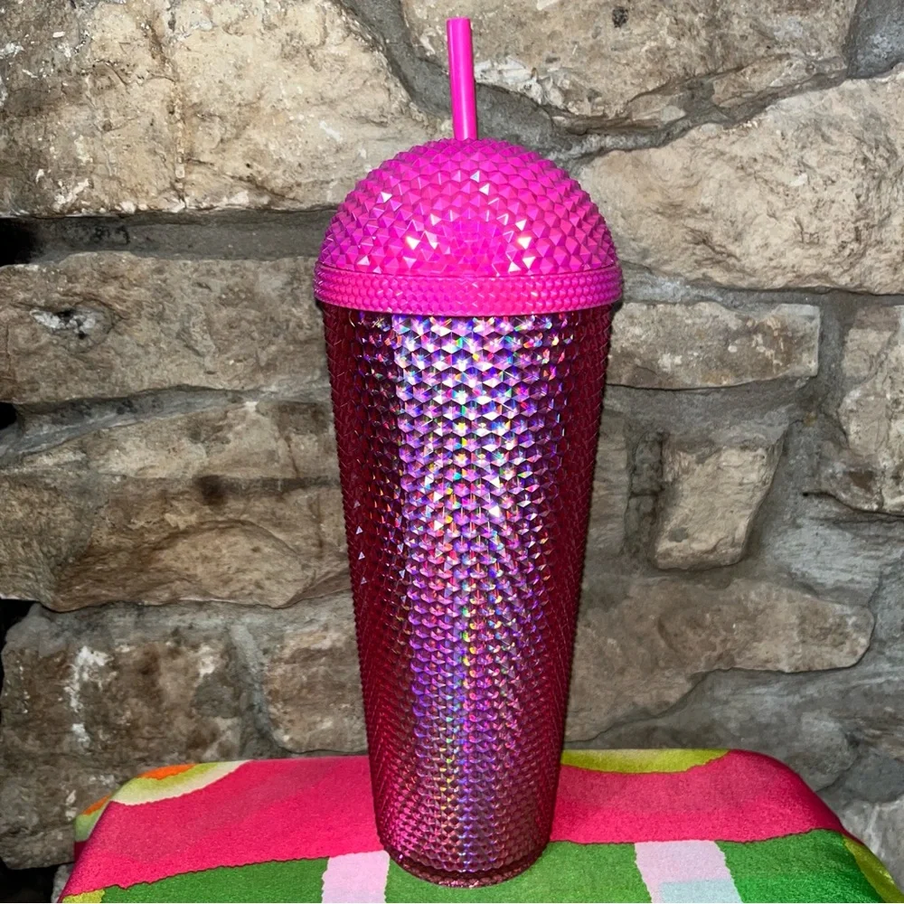 NWT STARBUCKS Pink Bling Studded Frappuccino Dome Tumbler 24oz 710ML 2025